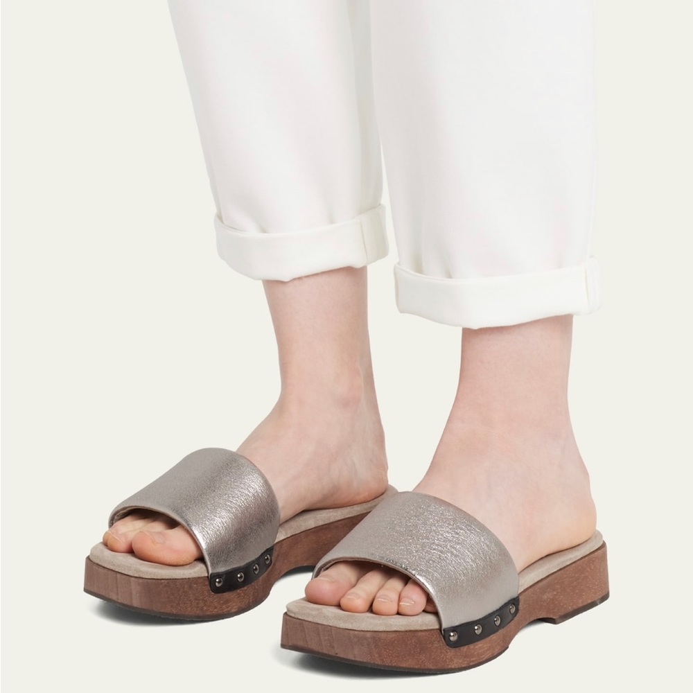 Brunello Cucinelli Metallic Leather And Suede Sandals Size 7.5